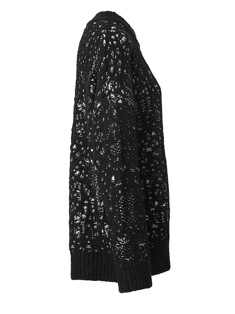 Black Jacquard Oversized Knit Sweater – Dreamy Soft Pullover | same ANTHEM - black / One Size
