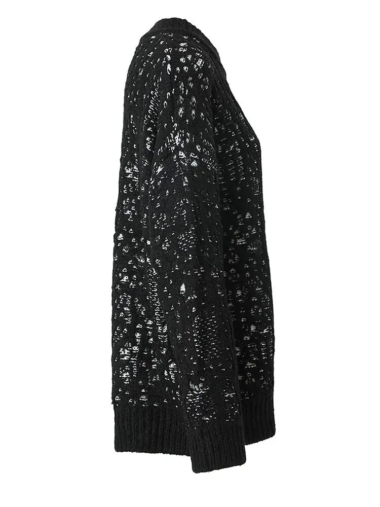 Black Jacquard Oversized Knit Sweater – Dreamy Soft Pullover | same ANTHEM - black / One Size