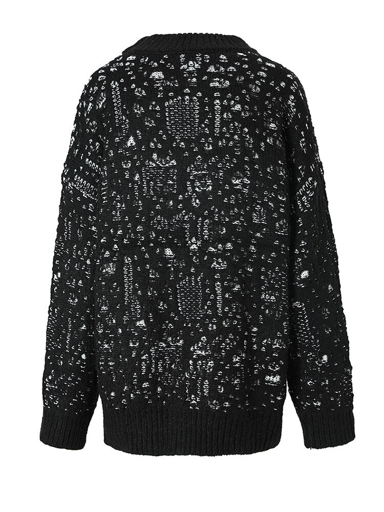 Black Jacquard Oversized Knit Sweater – Dreamy Soft Pullover | same ANTHEM - black / One Size