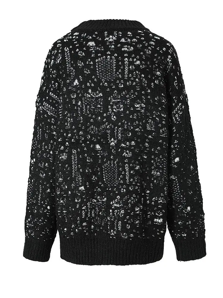 Black Jacquard Oversized Knit Sweater – Dreamy Soft Pullover | same ANTHEM - black / One Size