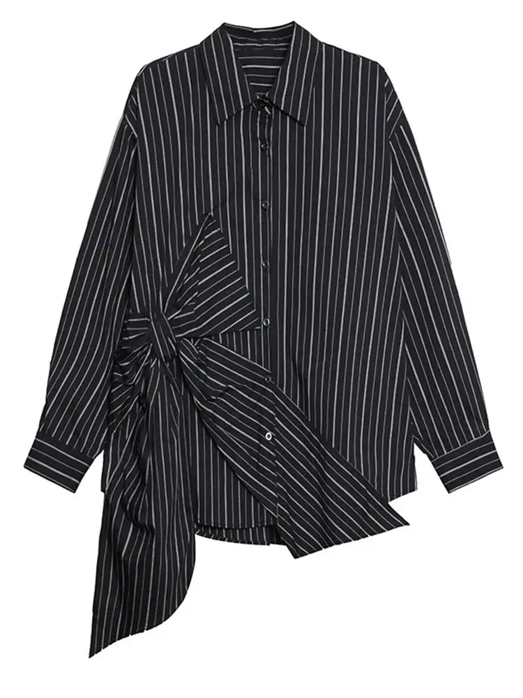 Black Striped Bow Blouse – Japanese Chic Streetwear | same ANTHEM - Black / One Size