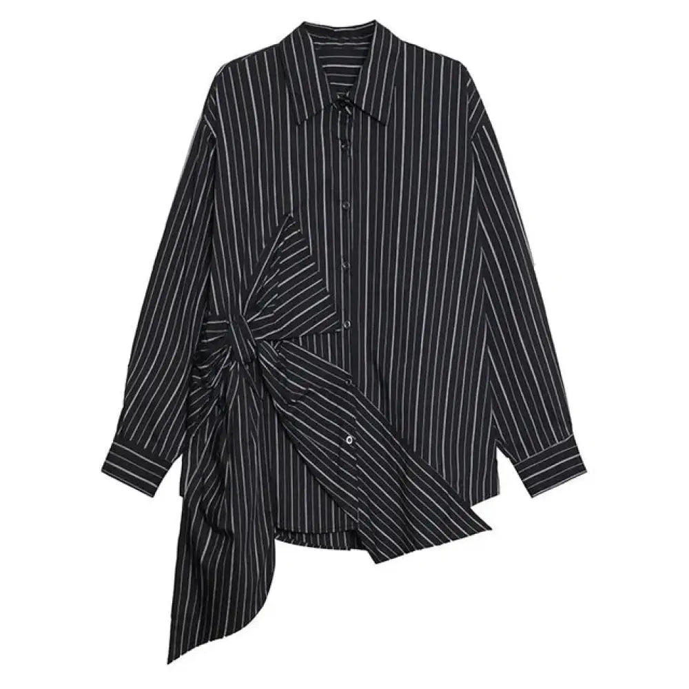 Black Striped Bow Blouse – Japanese Chic Streetwear | same ANTHEM - Black / One Size