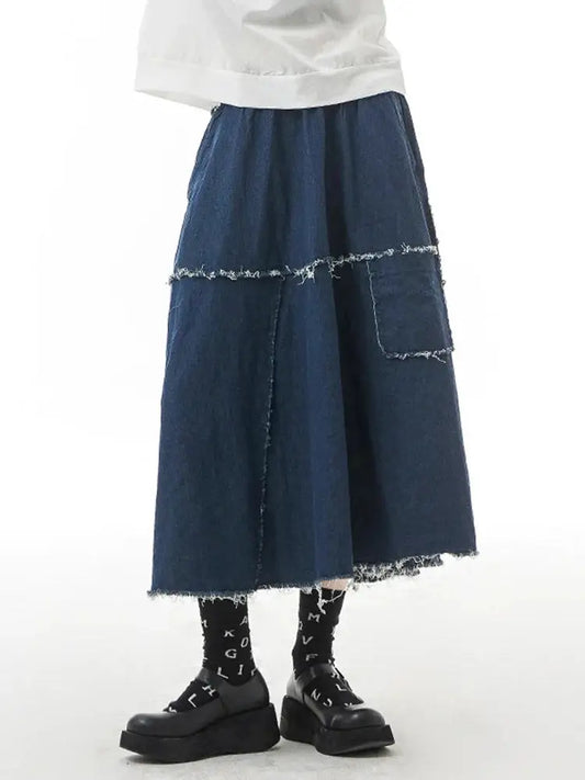 Blue Denim Burr Long Skirt – dreamy vintage streetwear | same ANTHEM. - Blue / One Size