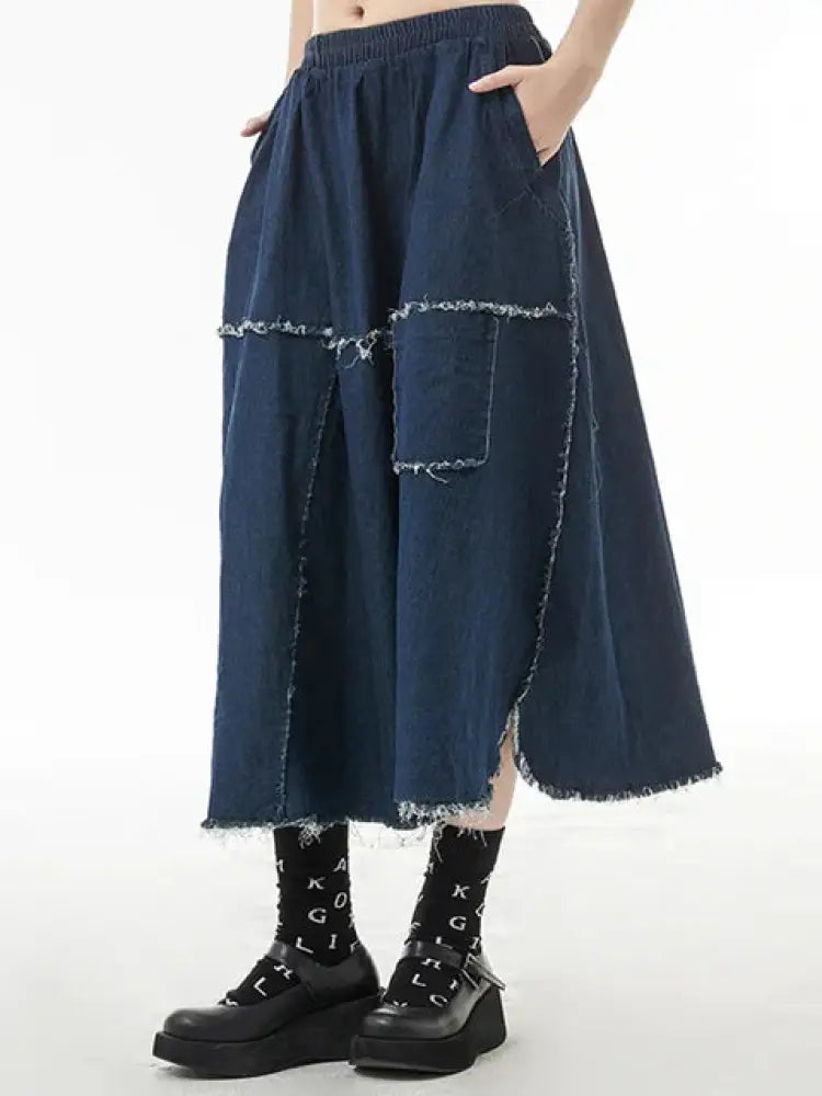Blue Denim Burr Long Skirt – dreamy vintage streetwear | same ANTHEM. - Blue / One Size