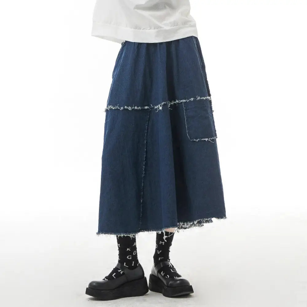 Blue Denim Burr Long Skirt – dreamy vintage streetwear | same ANTHEM. - Blue / One Size