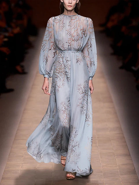 Blue Lantern Sleeve Dress | same ANTHEM. - Blue / S