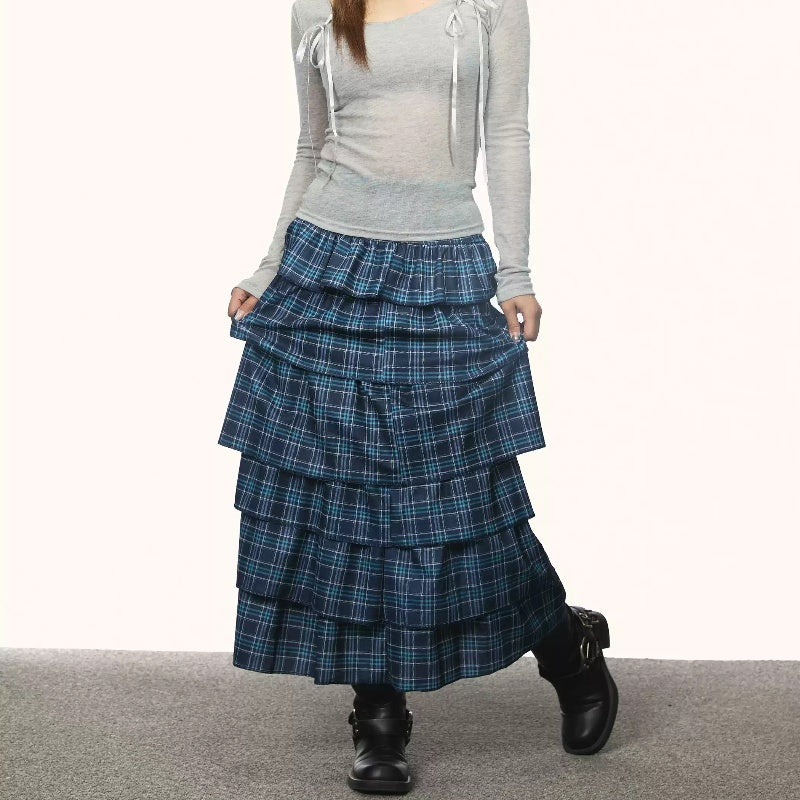 Blue Plaid Cake Dress – Casual Loose Streetwear for Soulmates | same ANTHEM - Skirt