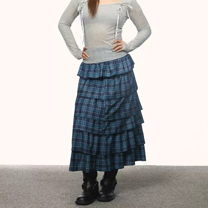 Blue Plaid Cake Dress – Casual Loose Streetwear for Soulmates | same ANTHEM - Skirt