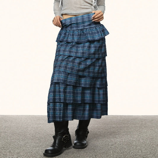 Blue Plaid Cake Dress – Casual Loose Streetwear for Soulmates | same ANTHEM - Skirt