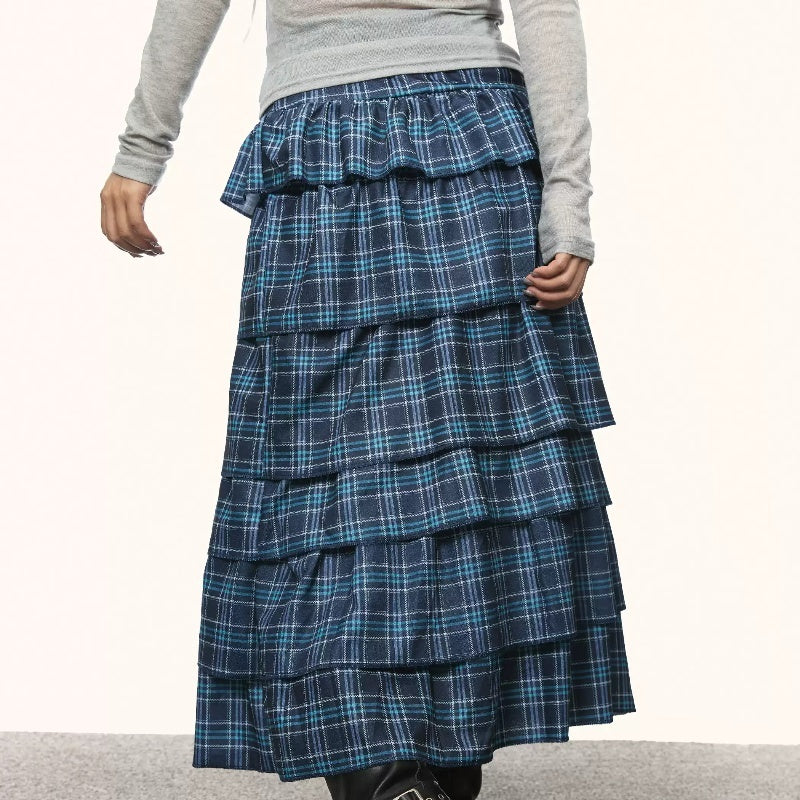 Blue Plaid Cake Dress – Casual Loose Streetwear for Soulmates | same ANTHEM - Blue / L - Skirt
