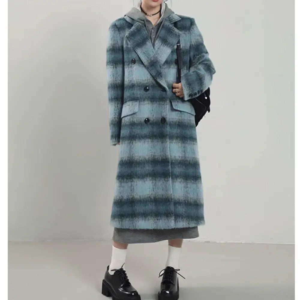 Blue Plaid Woolen Overcoat for Women | same ANTHEM. Soulmate Streetwear