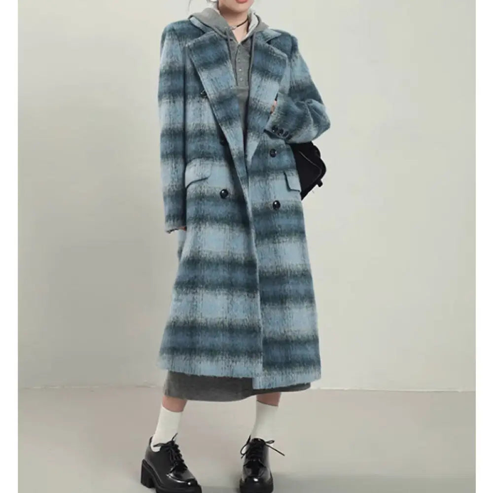 Blue Plaid Woolen Overcoat for Women | same ANTHEM. Soulmate Streetwear