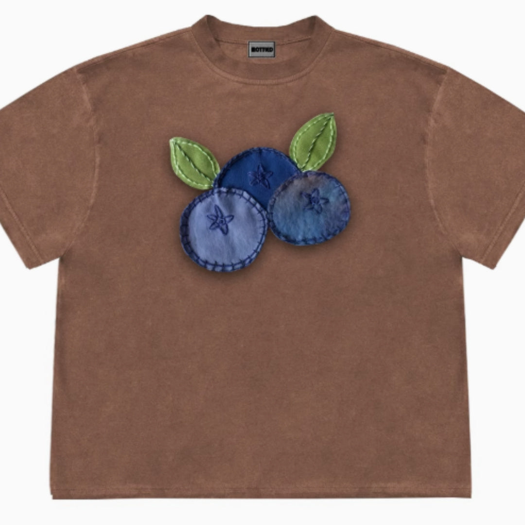 Blueberry Patchwork Fruit T-Shirt – same ANTHEM. Soulmate Streetwear for Lovers - Dark coffee / 2XL