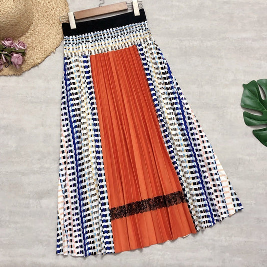 Bohemian Plaid A-Line Skirt for Lovers & Friends | Same Anthem - Orange / One size