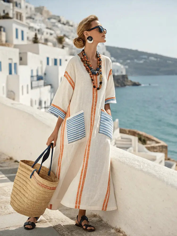 Boho Beach Plus Size Long Dress – Flowing Elegance | same ANTHEM - Blue Orange / 3XL - Dress