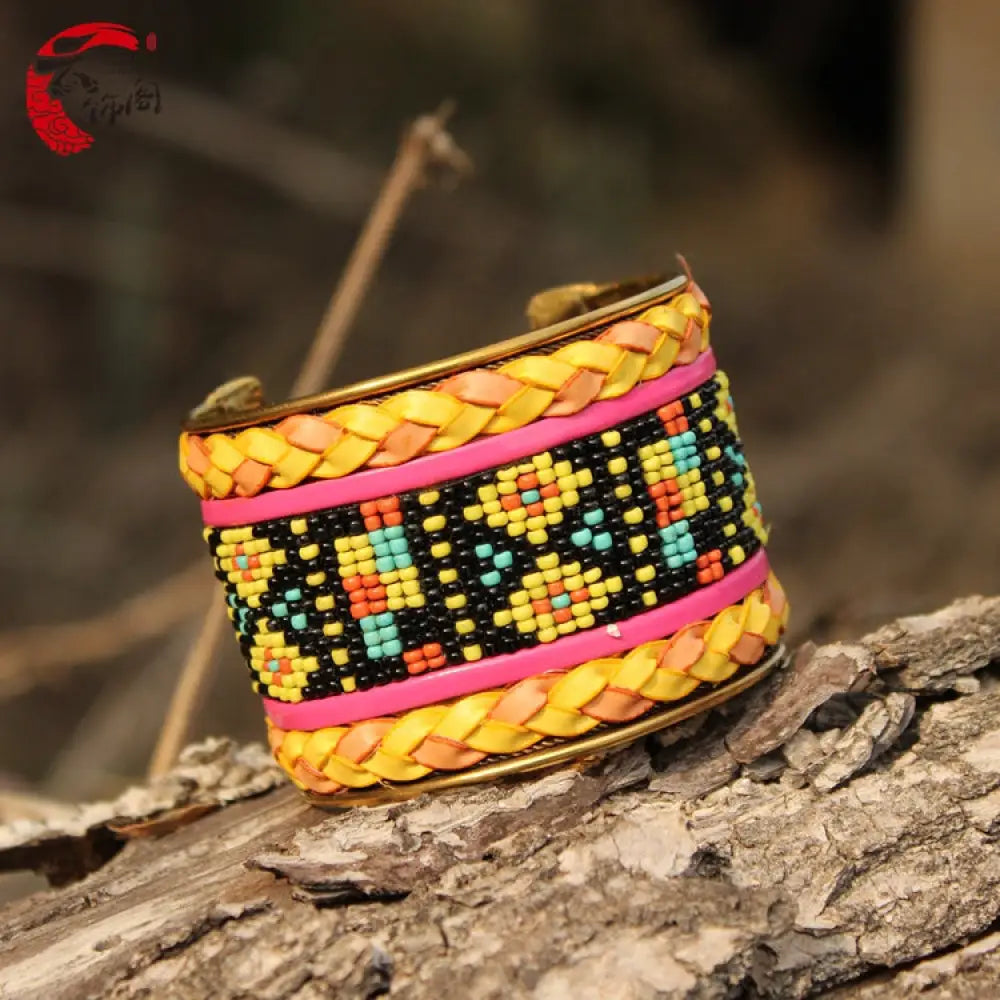 Boho Beaded Patch Bracelet – Nepalese Soulmate Style | same ANTHEM - Colorful Beads Yellow