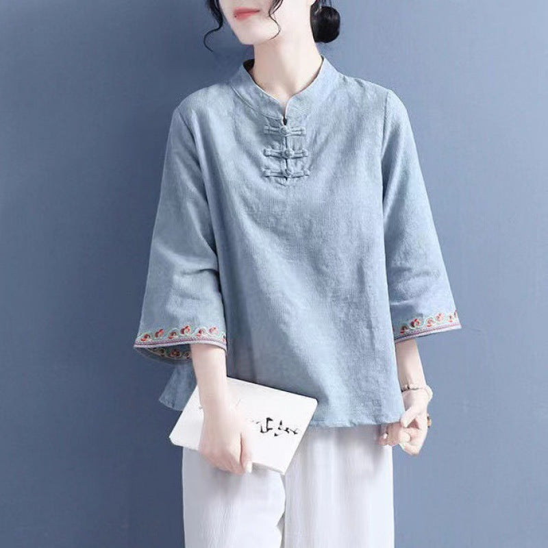Boho Bell Sleeve Shirt – Free Spirit Chinese Style | same ANTHEM - Blue / 2XL