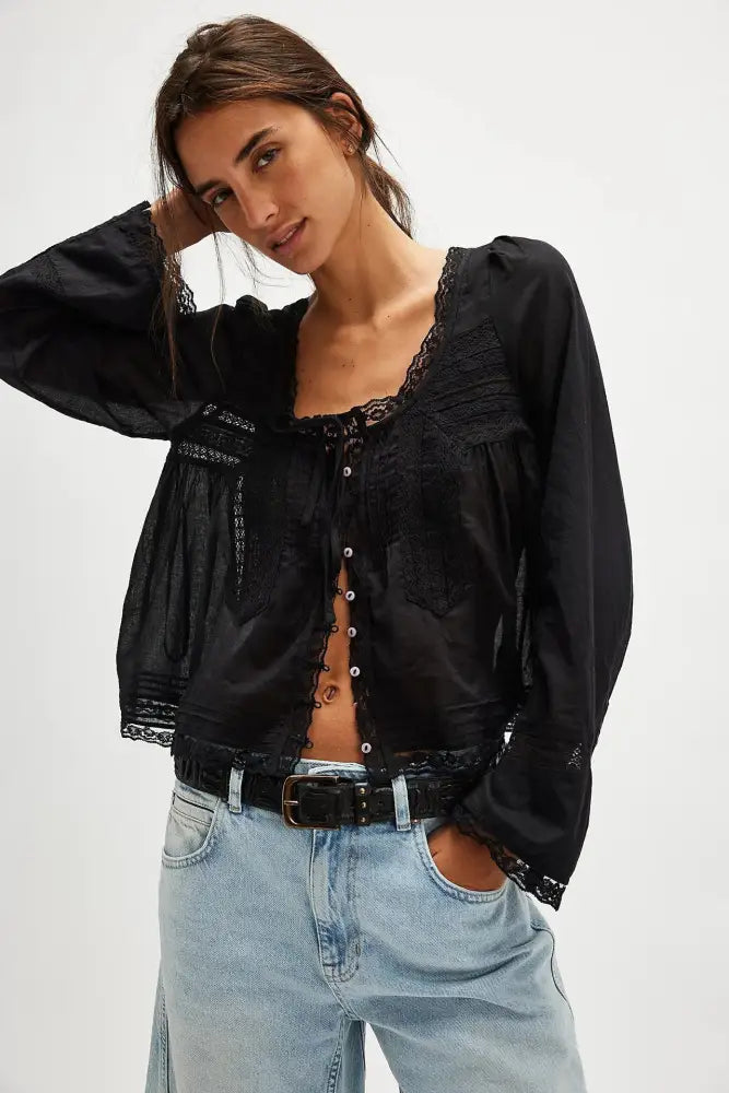 Boho Chic Lace Long Sleeve Shirt – Soulmate Style | same ANTHEM - Black / L