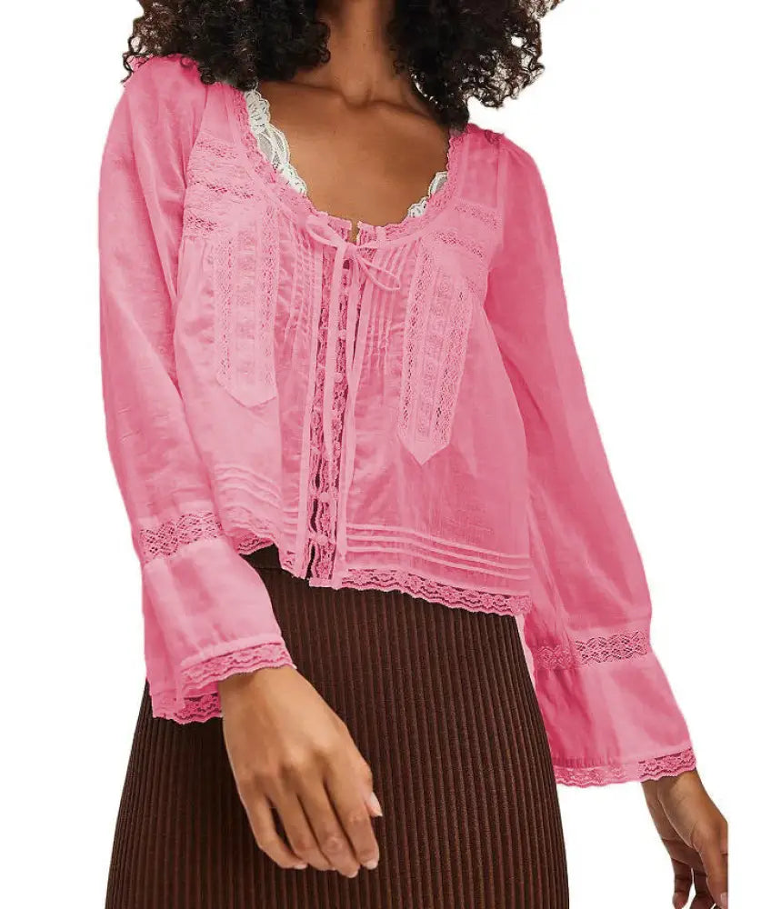 Boho Chic Lace Long Sleeve Shirt – Soulmate Style | same ANTHEM - Red / L