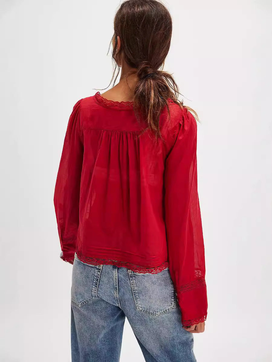 Boho Chic Lace Long Sleeve Shirt – Soulmate Style | same ANTHEM
