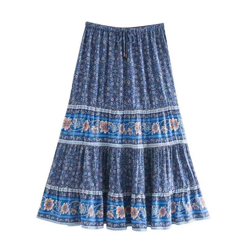Boho Chic Soulmate Skirt – Romantic Lover’s Skirt & Best Friend Matching Skirt | Flowy Rayon Summer Skirt - Blue / L