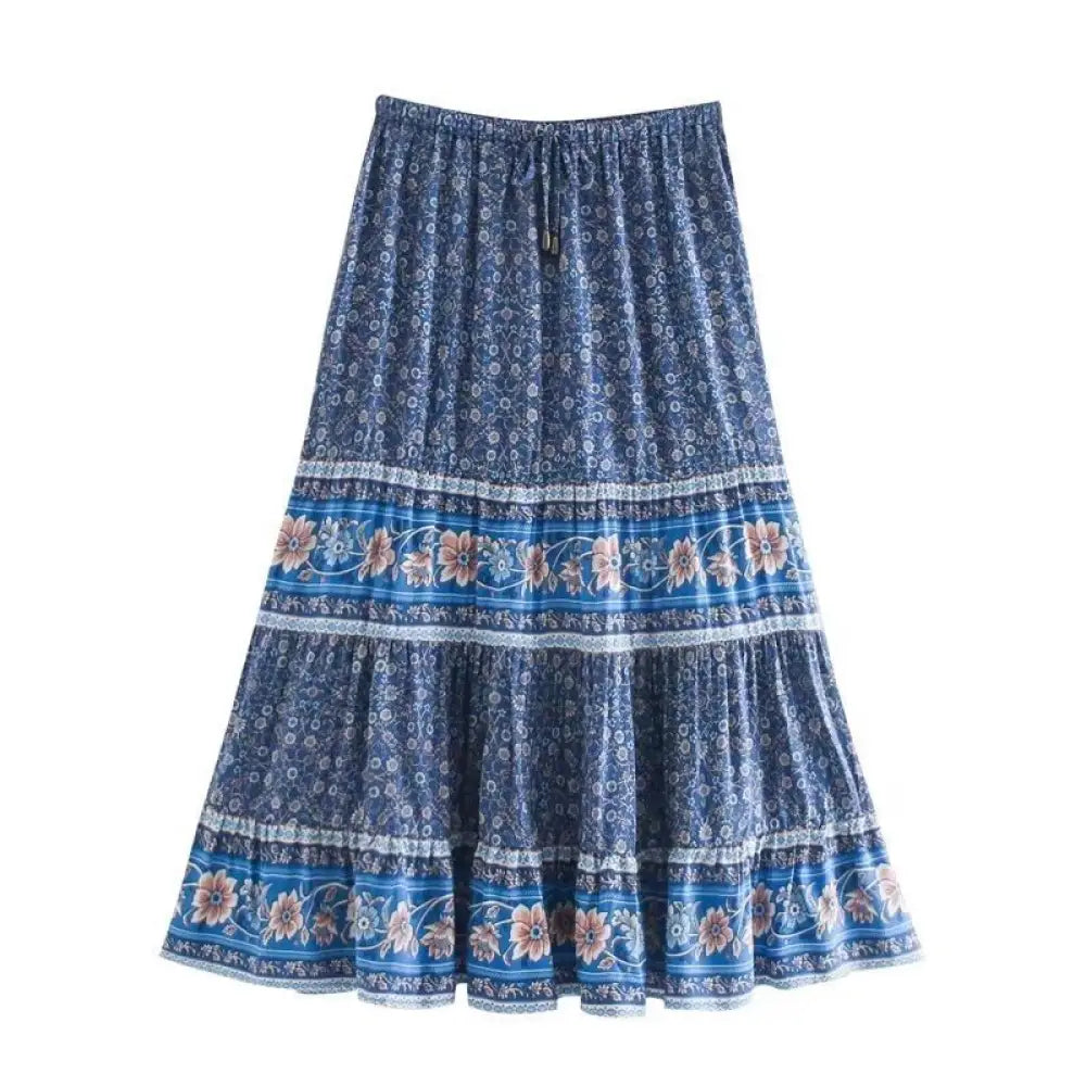 Boho Chic Soulmate Skirt – Romantic Lover’s Skirt & Best Friend Matching Skirt | Flowy Rayon Summer Skirt - Blue / L