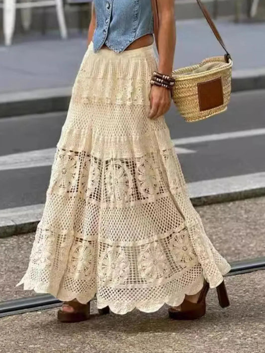 Boho Crochet Maxi Skirt – Dreamy French Chic | same ANTHEM - Tan / One Size