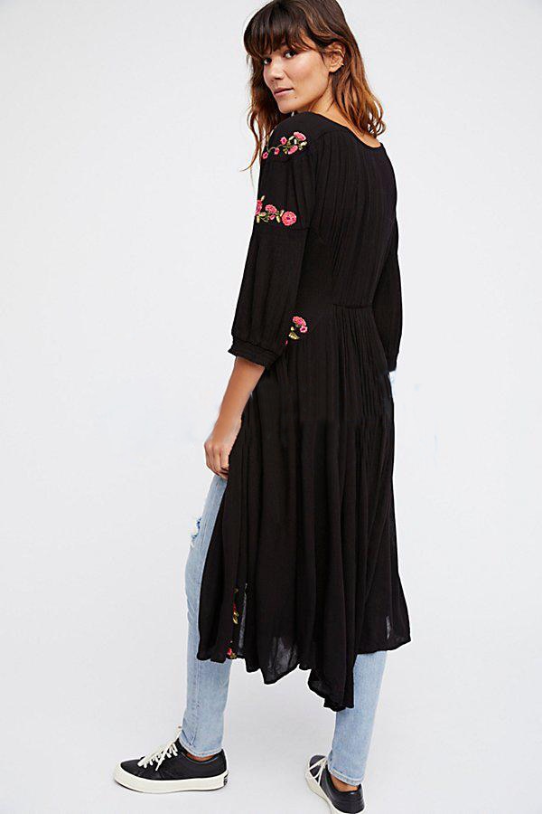 Boho Embroidered V-Neck Long Dress – Summer Split Robe | same ANTHEM