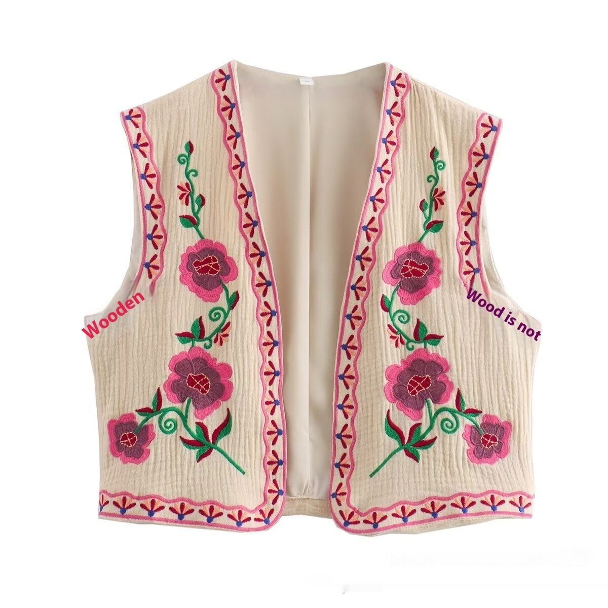 Boho Embroidered Vest – Vintage 70s Hippie Vest for Free Spirits & Soulmates | same ANTHEM - Beige / L