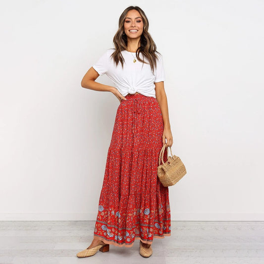 Boho Floral Maxi Skirt – same ANTHEM | Soulmate Streetwear for Lovers & Friends - Red / S