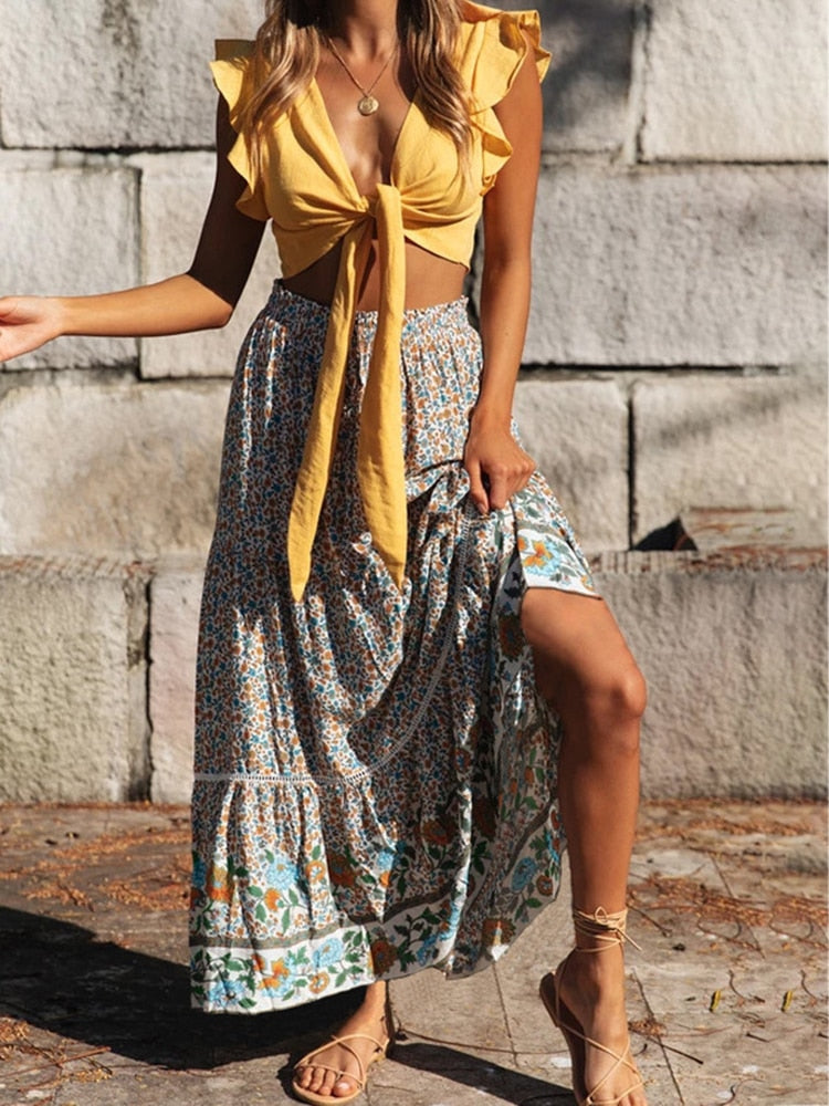 Boho Floral Maxi Skirt – same ANTHEM | Soulmate Streetwear for Lovers & Friends