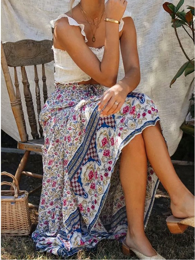 Boho Floral Maxi Skirt – same ANTHEM | Soulmate Streetwear for Lovers & Friends