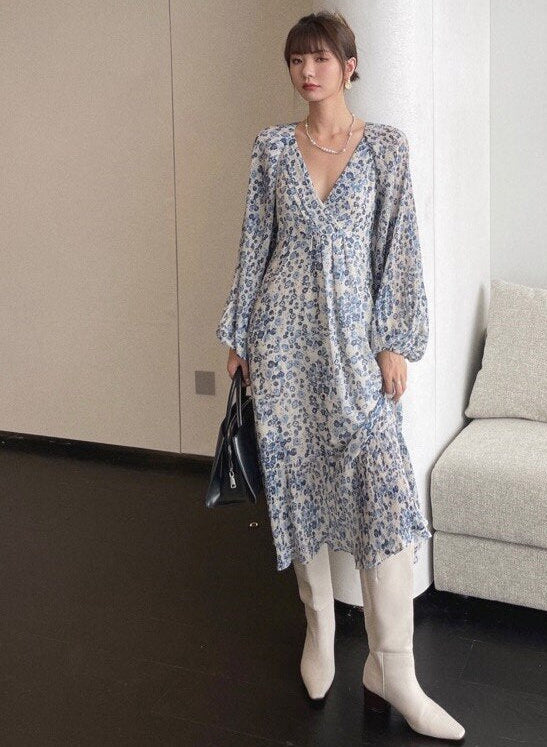 Boho Floral Midi Dress with Lantern Sleeves – Soulmate Streetwear | same ANTHEM. Femme