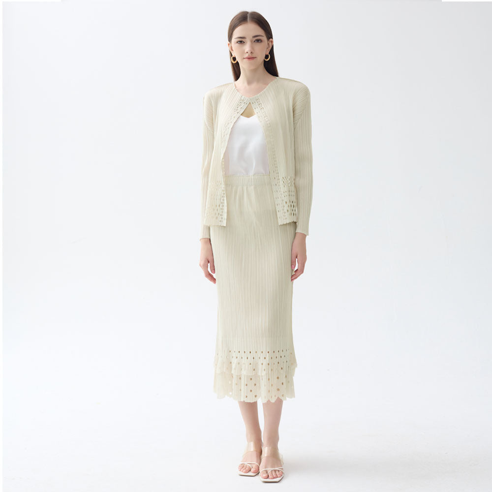 Boho Hollow Cardigan & Skirt Set – same ANTHEM - Apricot / One size