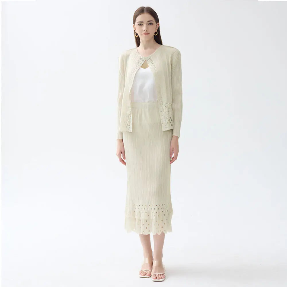 Boho Hollow Cardigan & Skirt Set – same ANTHEM - Apricot / One size