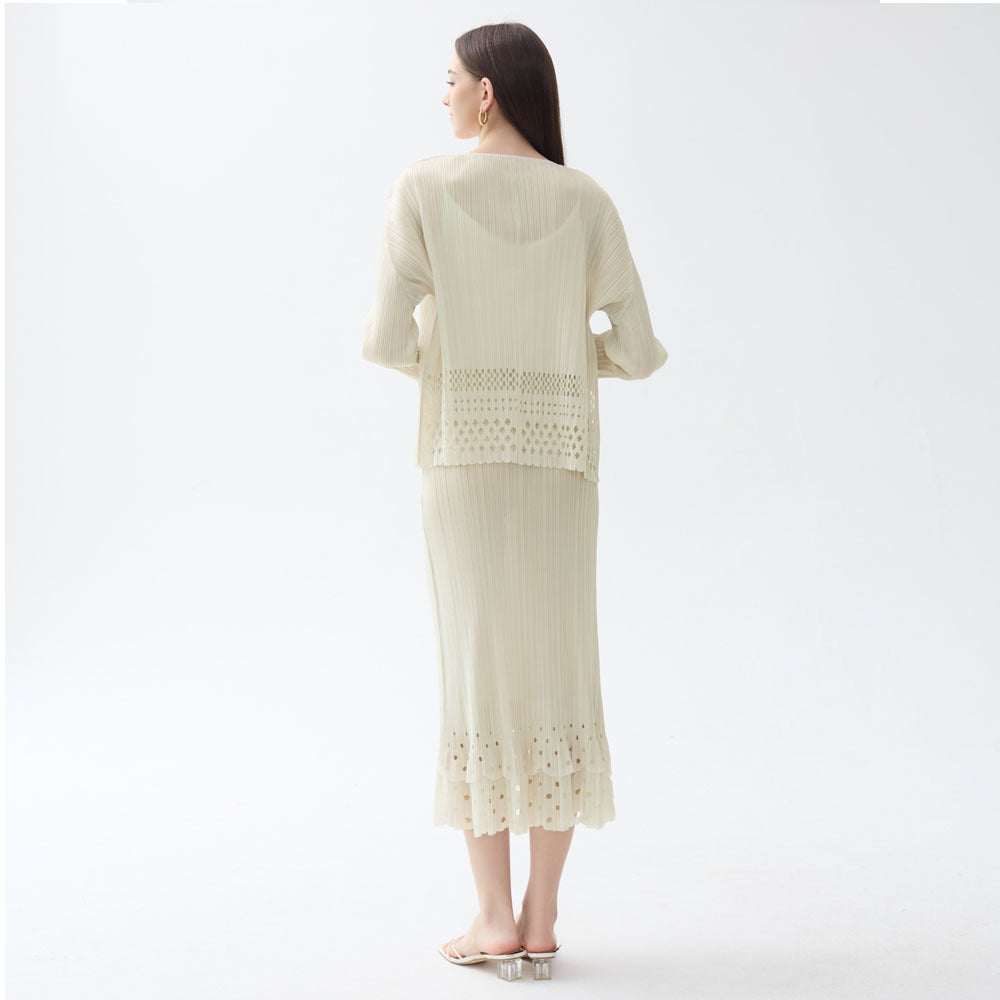 Boho Hollow Cardigan & Skirt Set – same ANTHEM - Apricot / One size