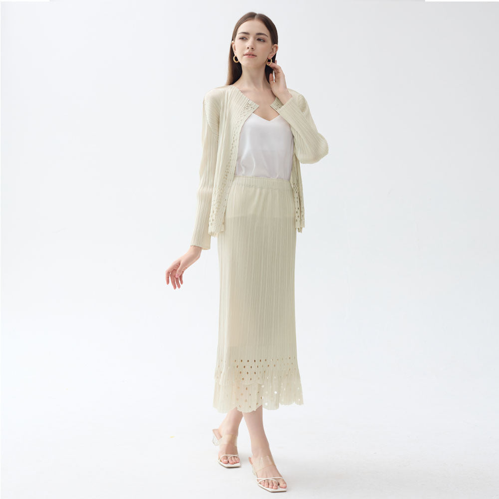 Boho Hollow Cardigan & Skirt Set – same ANTHEM - Apricot / One size