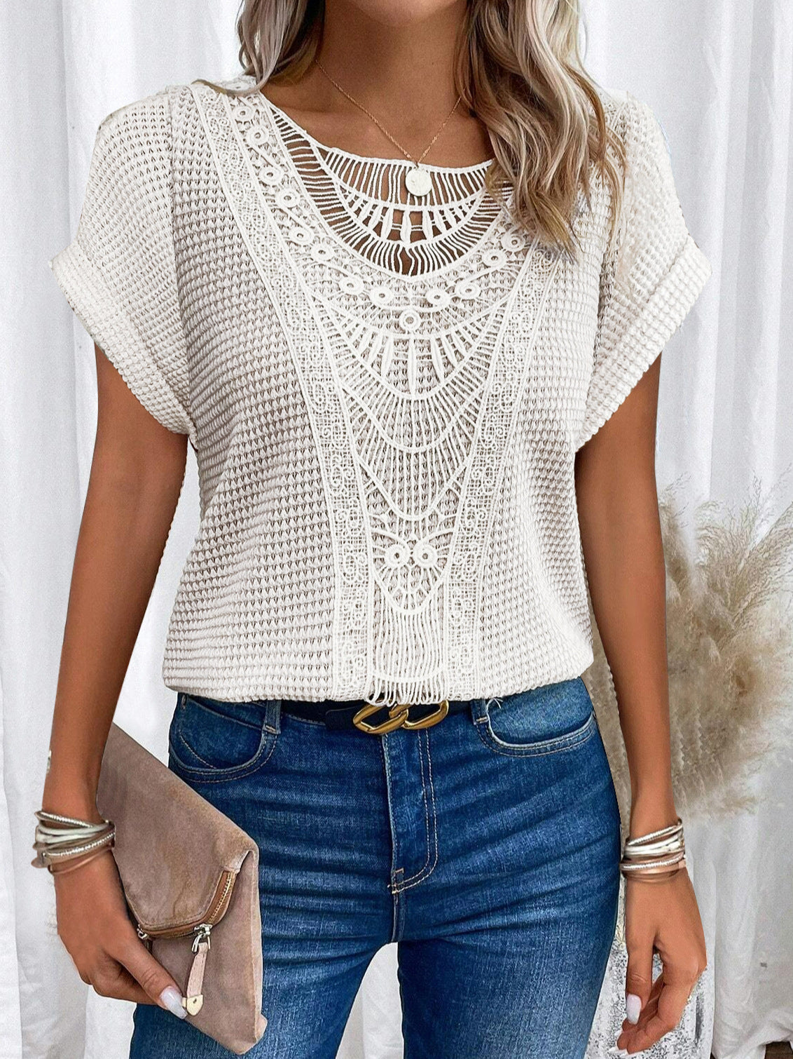 Boho Hollow-Out Summer Ethnic Top | same ANTHEM - Beige / 3XL