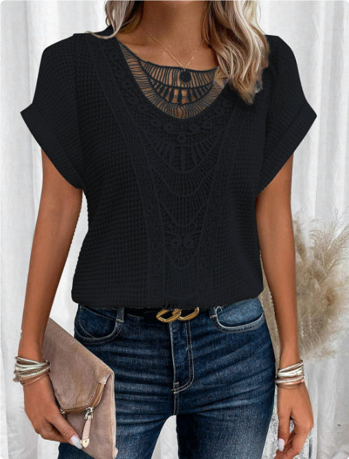 Boho Hollow-Out Summer Ethnic Top | same ANTHEM - Black / 3XL