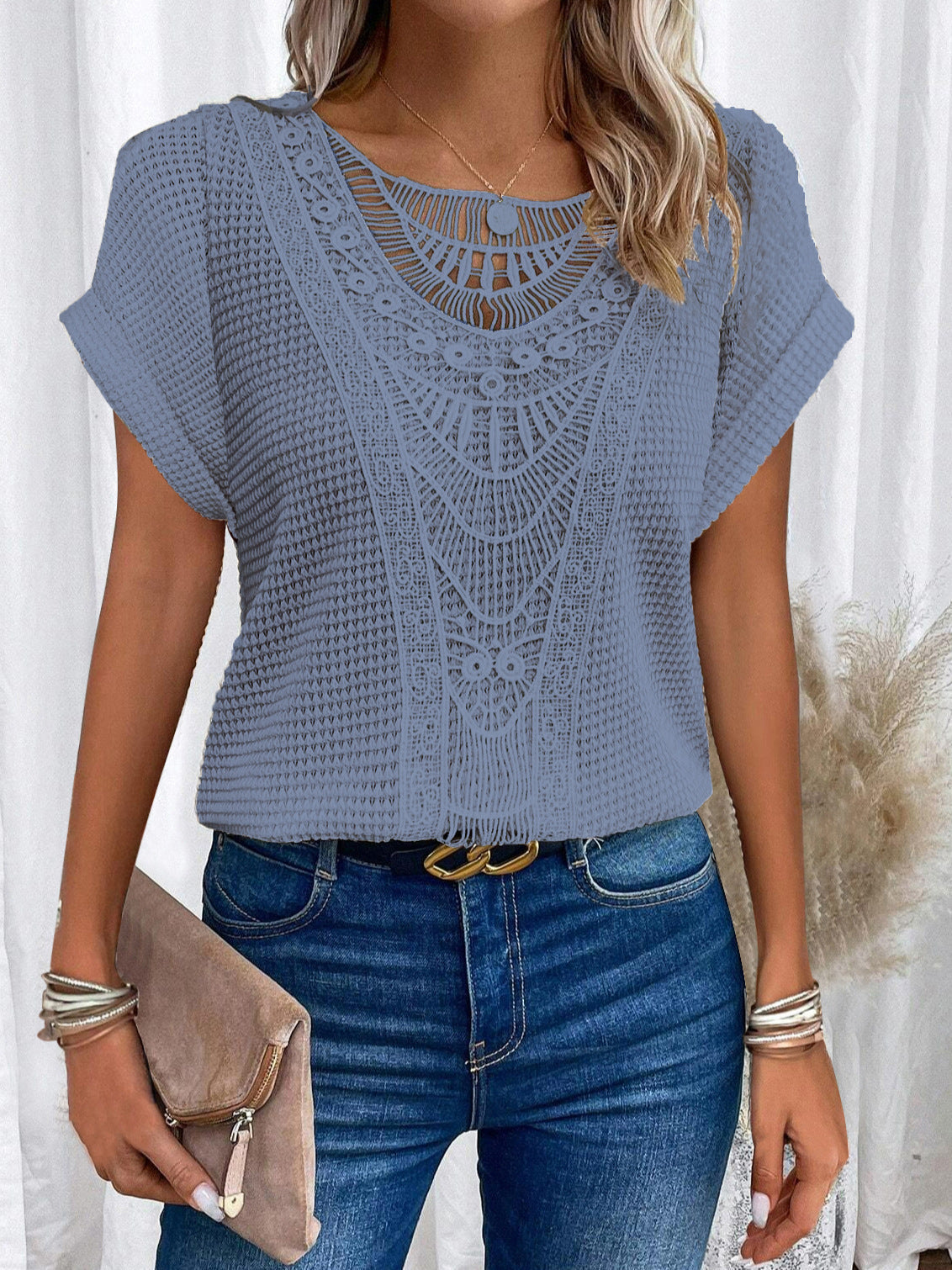 Boho Hollow-Out Summer Ethnic Top | same ANTHEM - Blue / 3XL