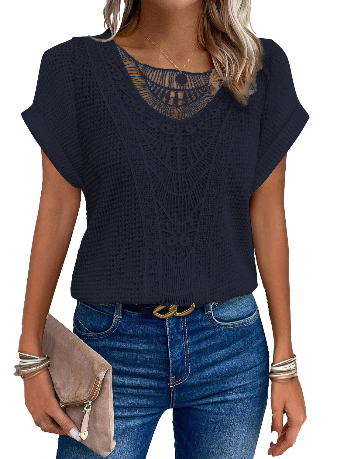 Boho Hollow-Out Summer Ethnic Top | same ANTHEM - Navy Blue / 3XL
