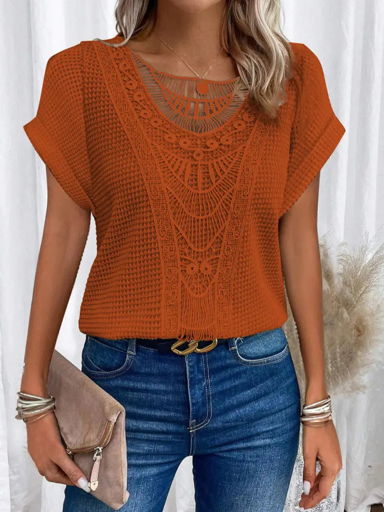 Boho Hollow-Out Summer Ethnic Top | same ANTHEM - Orange Red / 3XL