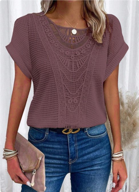 Boho Hollow-Out Summer Ethnic Top | same ANTHEM - Purple red / 3XL
