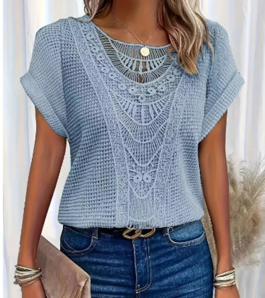 Boho Hollow-Out Summer Ethnic Top | same ANTHEM - Sky Blue / L