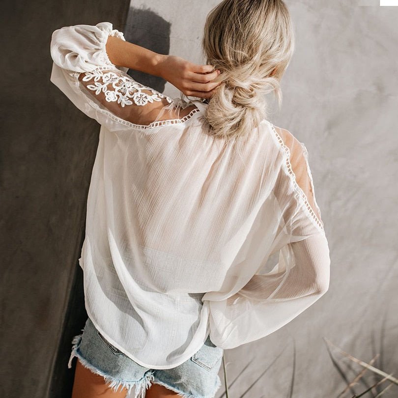 Boho Lace Lantern Sleeve Chiffon Blouse – Soulmate Streetwear | same ANTHEM