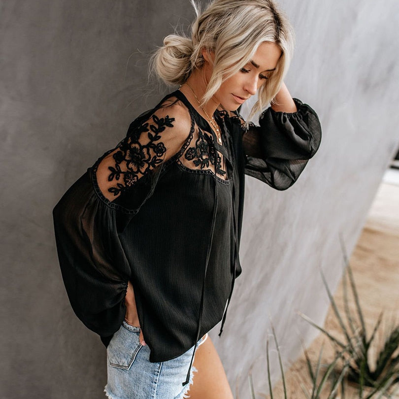 Boho Lace Lantern Sleeve Chiffon Blouse – Soulmate Streetwear | same ANTHEM