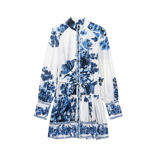 Boho Lace-Up Shirt Dress – Romantic Long Sleeve Streetwear | same ANTHEM - white / XS