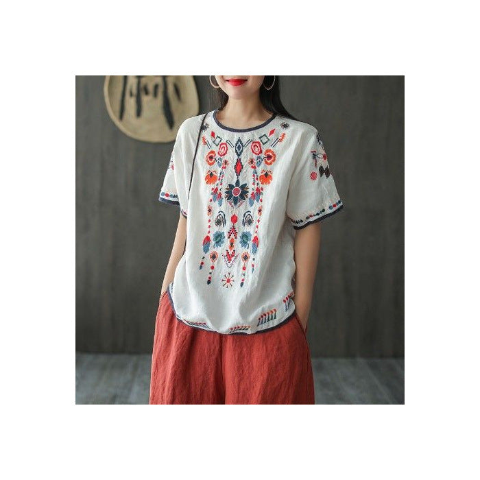 Boho Mian Embroidered Vintage Top – A Retro Charm with Modern Elegance | same ANTHEM. - White / 2XL