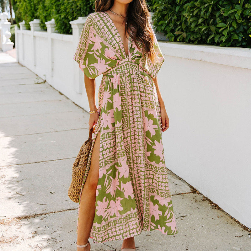 Boho Printed Batwing Dress – Soulful Style | same ANTHEM