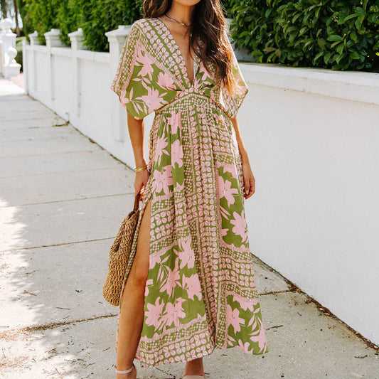 Boho Printed Batwing Dress – Soulful Style | same ANTHEM